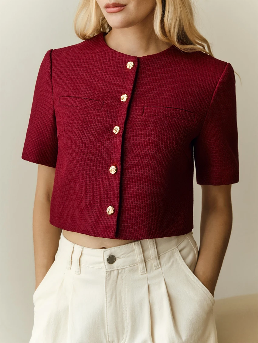 WXOY Women Vintage Tweed Cropp - Women Formal Blouses For Evening Wear recension och pris