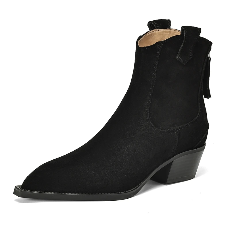 AIYUQI Women's Ankle Boots 2025 New Pointed Toe Zippered Western Cowboy Boots For Women Block Heel Work Boots Female