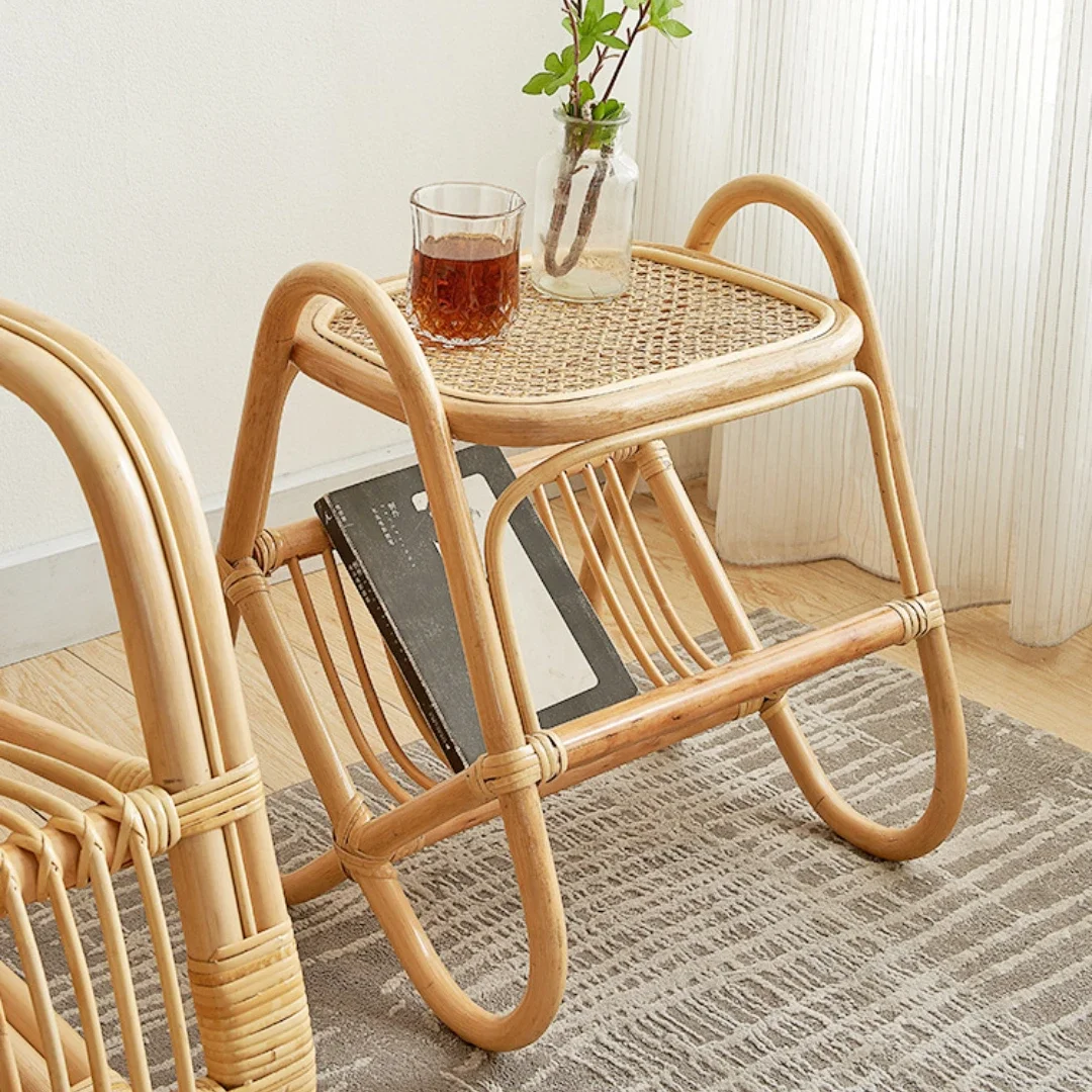 

Rattan Small Square Solid Wood Coffee Table Ash Wood Minimalist Japanese Side