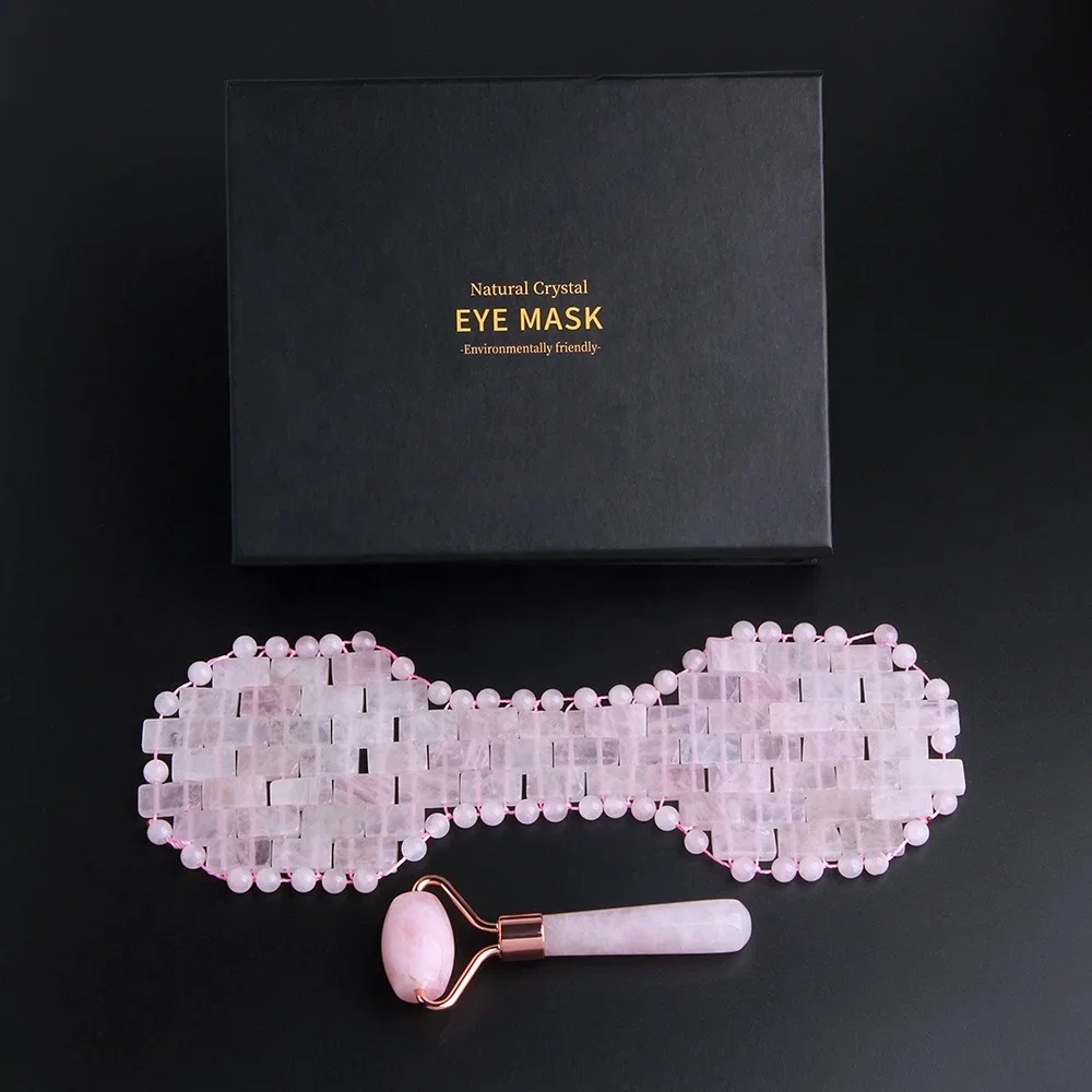 

Pink Quartz Eye Mask Massage Face Roller Set Natural Rose Gouache Jade Stone Facial Relax Massager Ice Therapy Sleeping