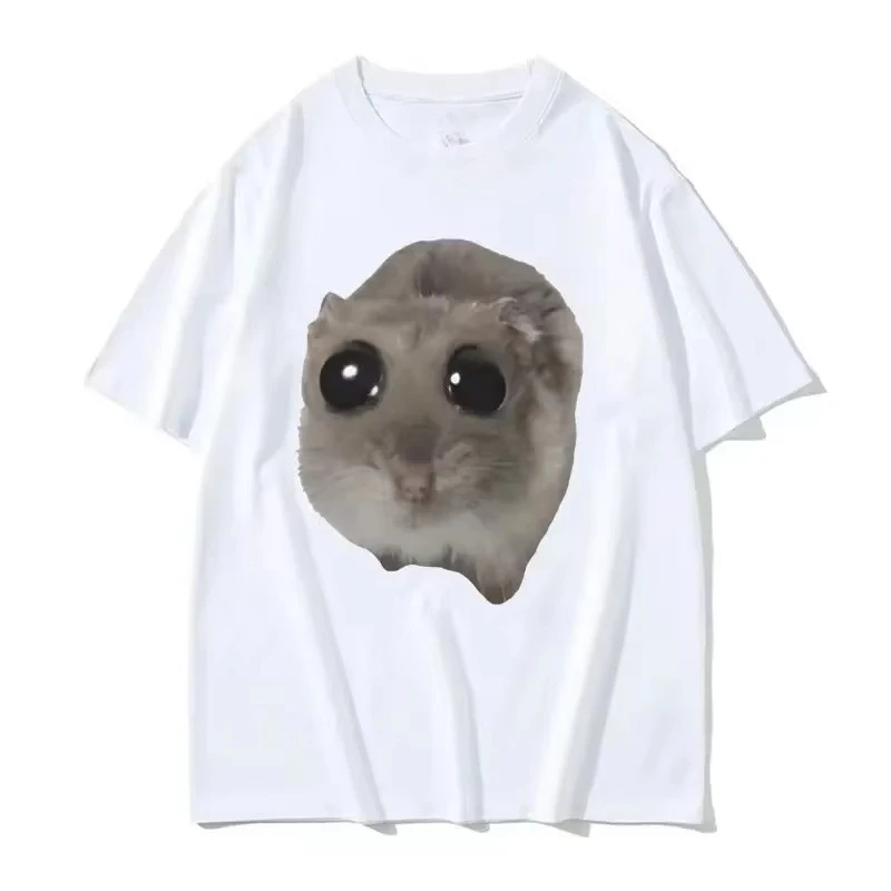 2026 Funny Sad Hamster Meme Cry BiG Eye Cute Mouse T Shirt Fashion Kawaii Clothes T-shirts  T-