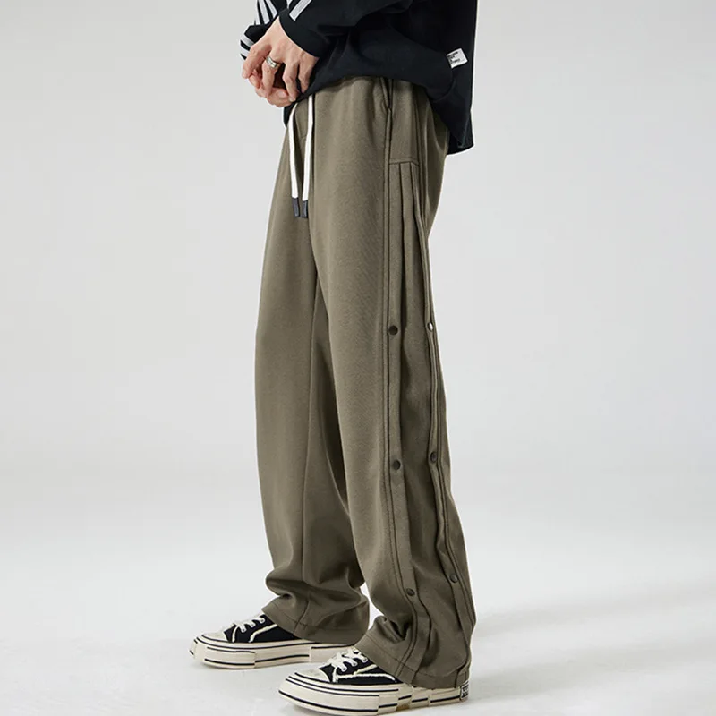 WTHT Fashion Men’s Solid Color Spliced Single Breasted Pants Trendy 2025 Autumn Drawing  Elastic High Waist Trousers Male 2A2298