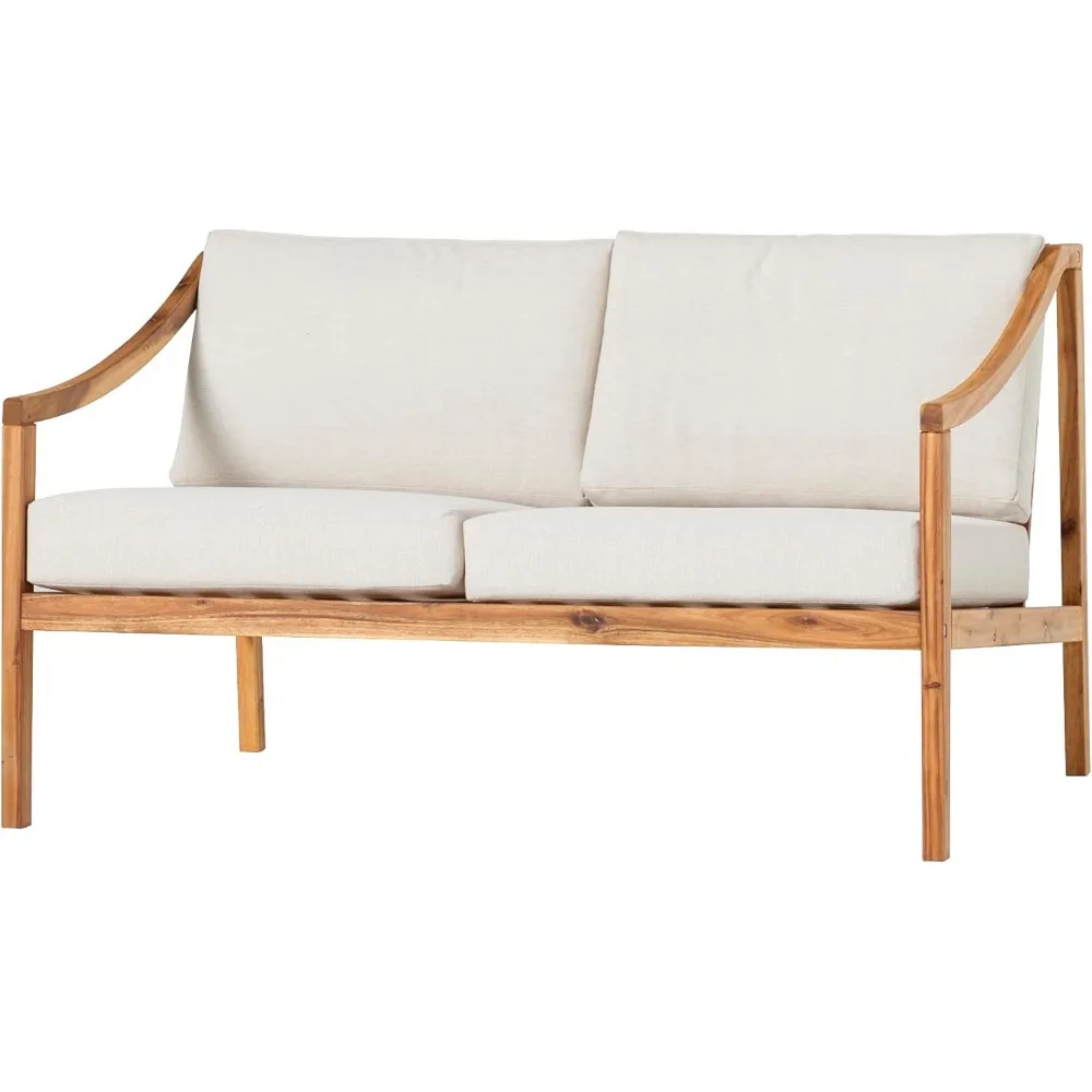 Divisor exterior acolchoado moderno de madeira maciça com braço curvo, 50 polegadas, natural