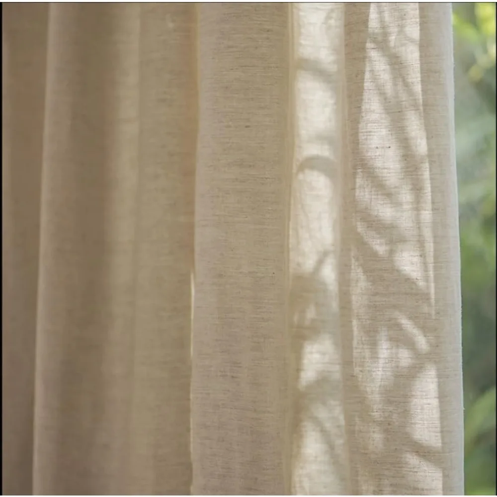 ستائر شفافة من الكتان باللون البيج بطول 102 بوصة، ستائر ذات ثنيات قلم رصاص خفيفة، 42 عرض × 102 لتر، لوحتين #3