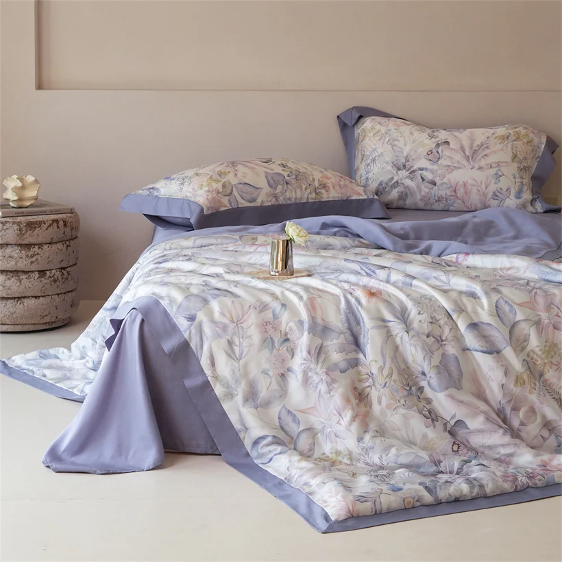 2026 New Floral Print Lyocell Summer Quilt Soft Cooling Natural Eucalypthus Fiber Air Condition Comforter Lightweight Blanket