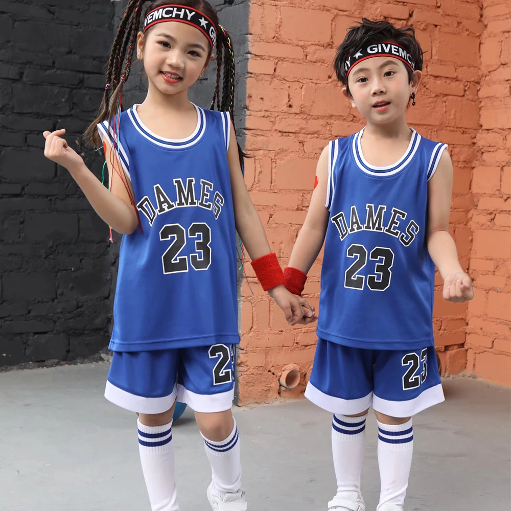 Children Basketball Jersey Suit Boy Girl 2023 Summer Sleeveless Vest & Shorts Quick-dry School Class Basketball Uniform Outfit