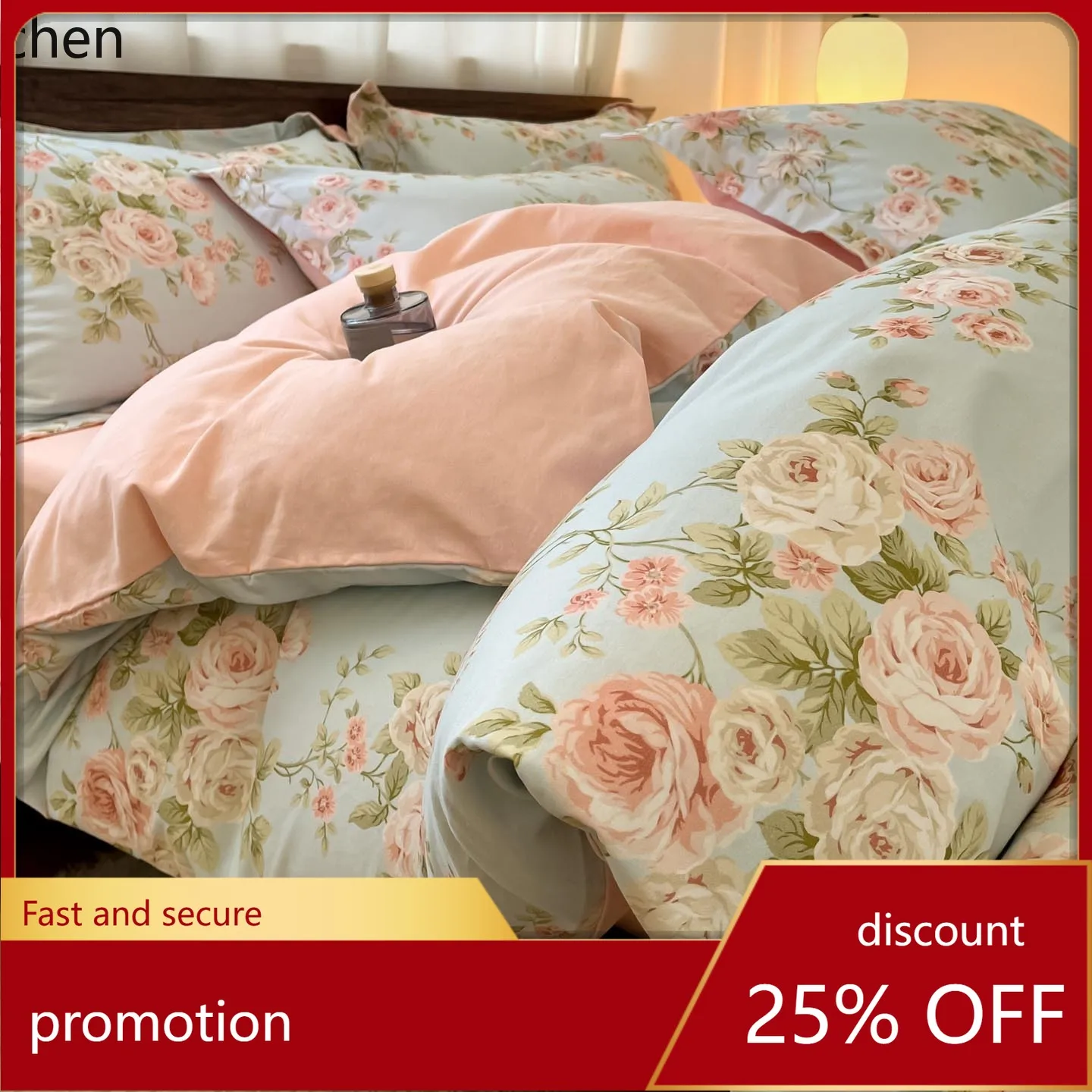 ZML all-cotton brushed printed four-piece set, thickened pure cotton, warm for autumn and winter,  duvet cover, and bed sheet