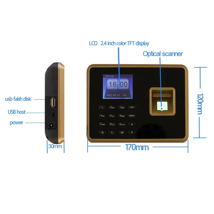 

July005 RFID Card Biomrtric Fingerprint Time Clock Recorder Attendance Machine with Built-in Battery