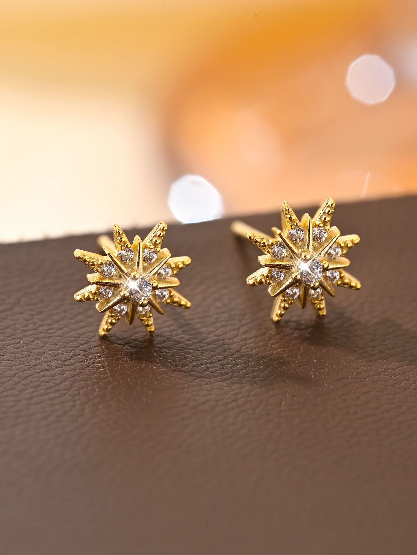 

925 Sterling Silver Octagonal Star Snowflake Zircon Earrings For Woman, Fashionable Commuting Style Jewelry Accessories