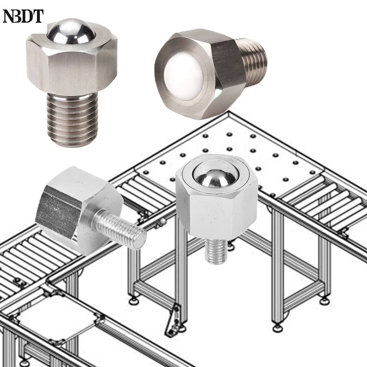 2Pcs Hexagon Ball Transfer Units With Thread Stem Bolt For Conveyor Delivery