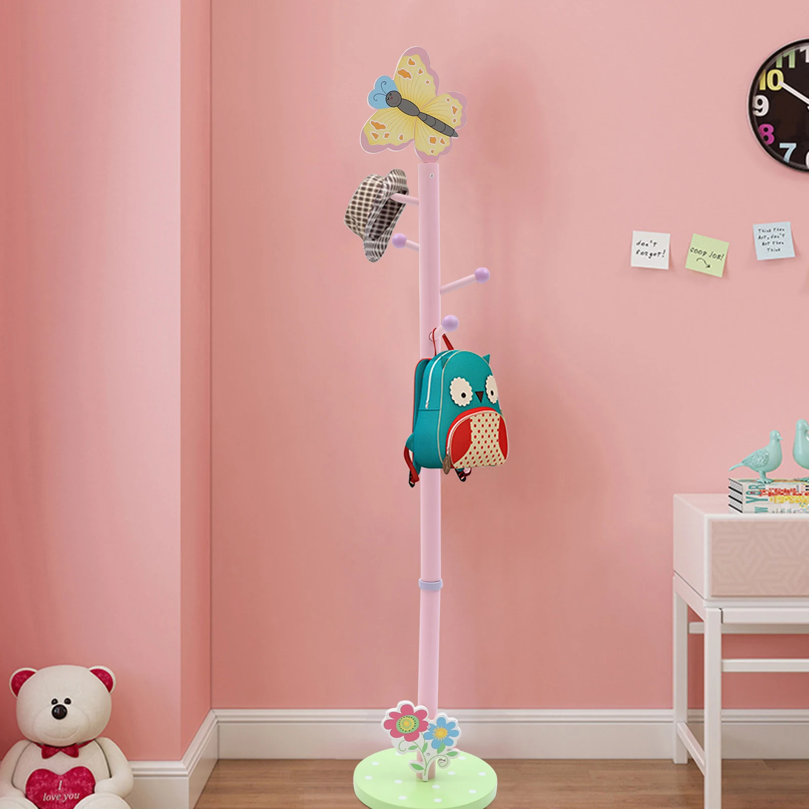 

4 Hook Coat Hanger Stand Hat Clothes Cartoon Butterfly Coat Racks Rack Coat Tree Bedroom Organizer Stand