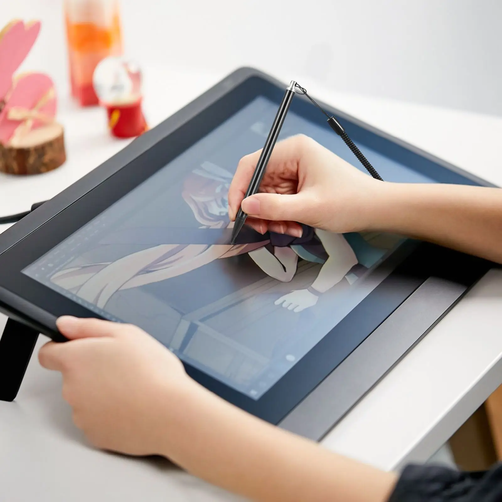 2 Pcs 저항 스크린 스타일러스 펜 정밀 터치 Antiloss 내구성 소재 정제 액세서리 블랙 전화 용품