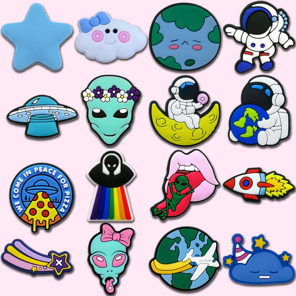 

1pcs Astronaut Shoe Charms Cloud Rocket Shoe Decoration Accessories Alien Spacecraft Garden Sandals Pin Clog Jeans for Kids Gift