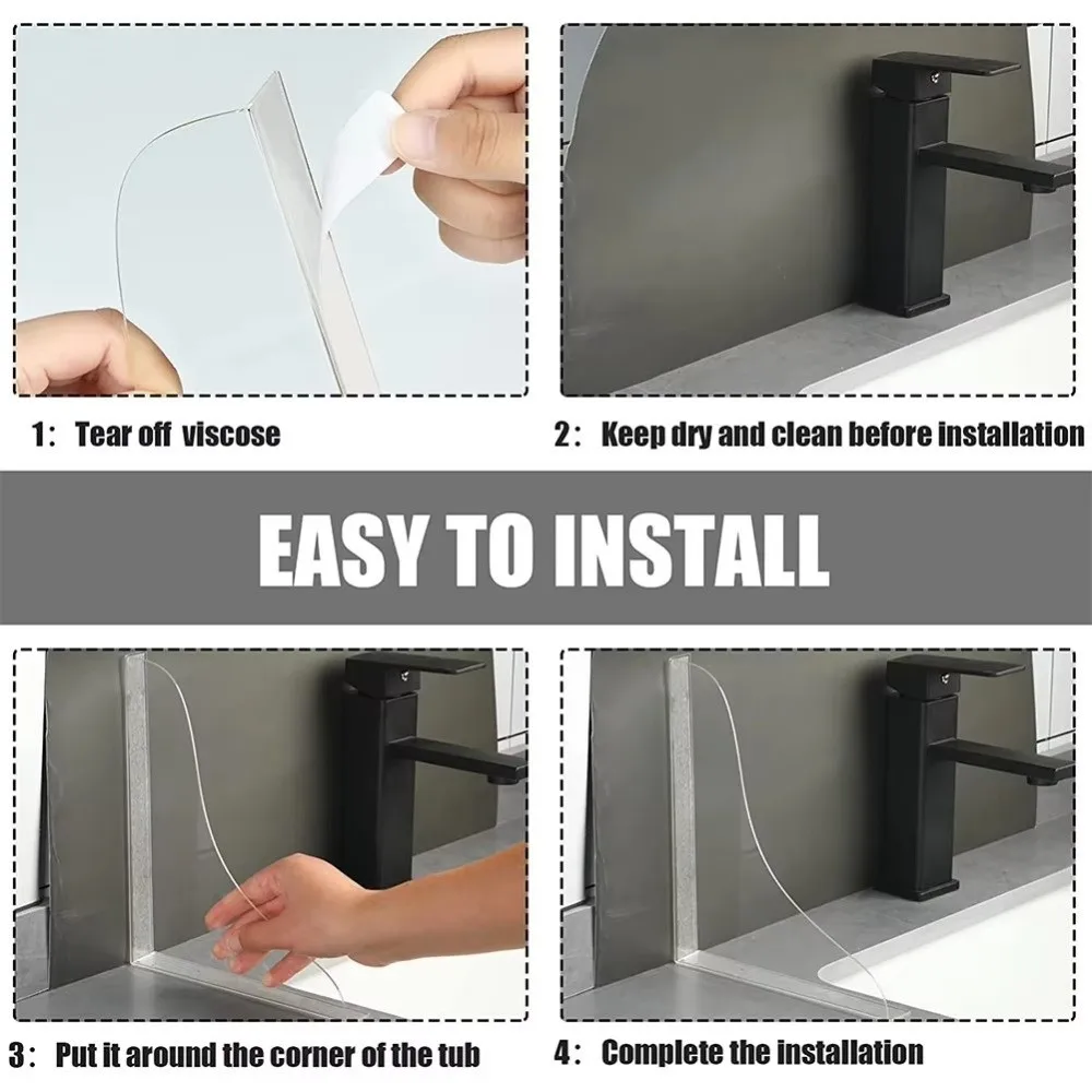 

Acrylic Bathtub Splash Guard Easy Install Transparent Water Baffle Plate Waterproof Self-Adhesive Sink Splash Cover Tub