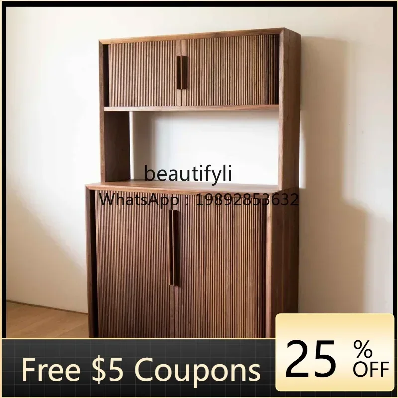 FF North American Black Walnut Roller Shutter Sideboard Cabinet Solid Wood Living Room Chest of Drawer Wine Cabinet Tea Cabinet