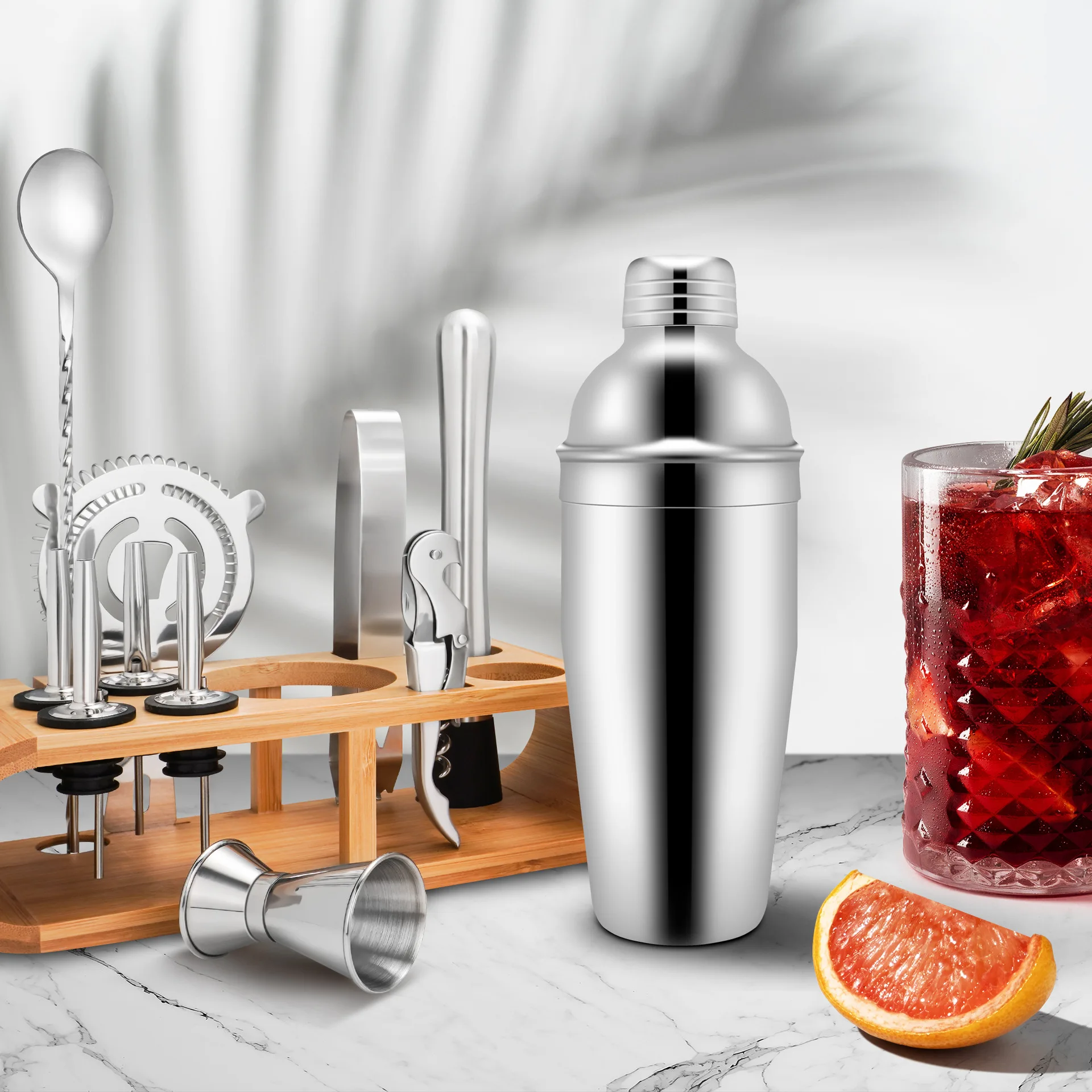 26 years old new cross-border wine set stainless steel bamboo frame base set