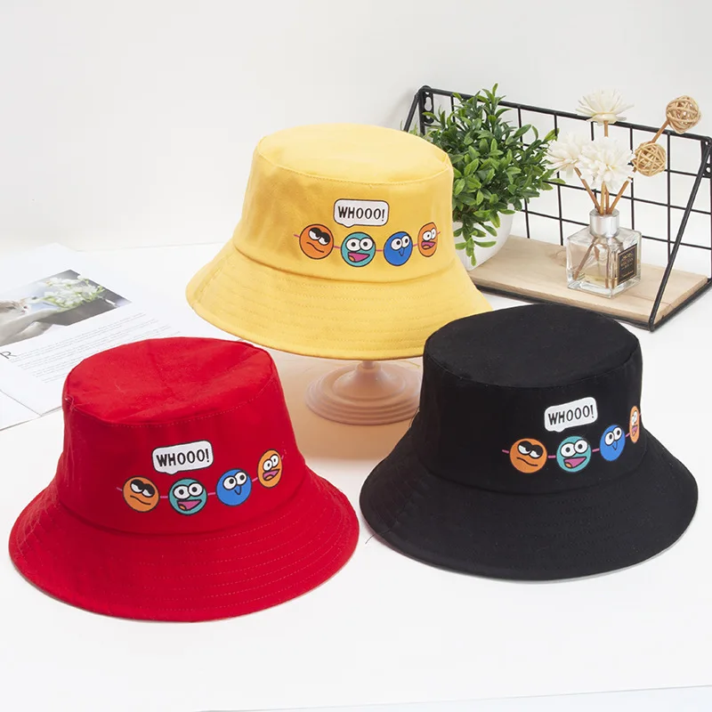 Cute Kids Cartoon Bucket Hats Baby Boys Girls Outdoor Sun Hats Children Summer Caps with Windproof Rope 2-8years Old