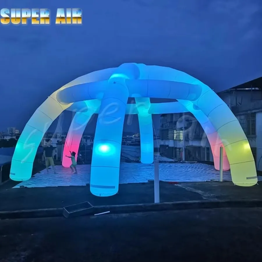 Barraca de aranha inflável com iluminação LED colorida com seis pernas e logotipo de personalização para aluguel