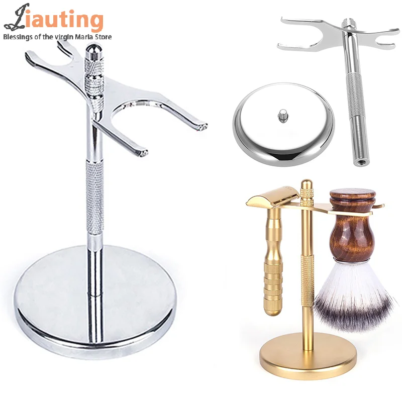 Men Razor Holder Stainless Steel Shaving Brush Stand T-shaped Storage Bracket Manual Old-fashioned Razor Alloy Knife Holder