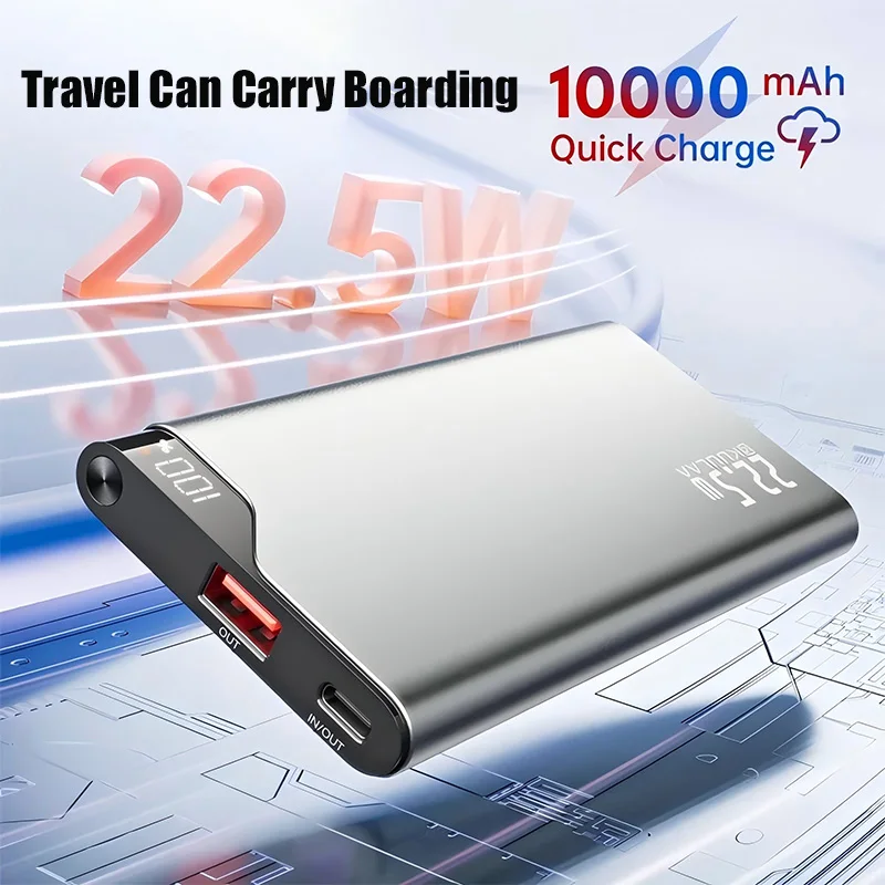 10000mAh Portable Digital Display Charger Support PD22.5W Fast Charging For IPhone Samsung Huawei Xiaomi