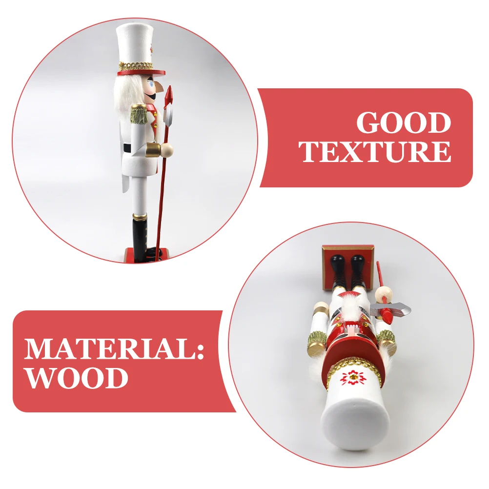 

Wooden Nutcracker 39.5cm Christmas Ornament Statue Red White Gold King Soldier Decor Craft Figure Holiday Gift Xmas Desktop