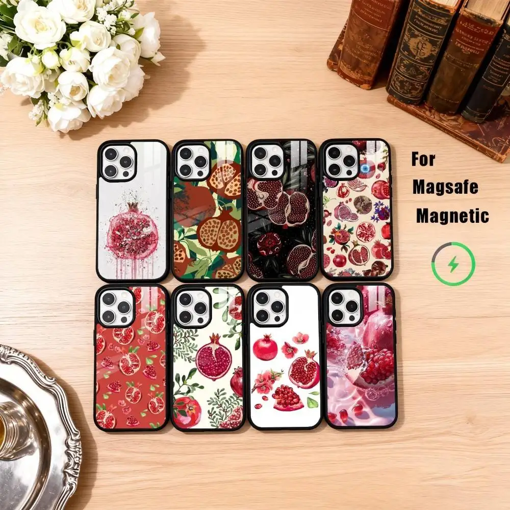 

R-Red Fruit Pomegranate Phone Case For iPhone17,16,15,14,13,12,11 Plus,Pro Max Magnetic For Magsafe Wireless Charging