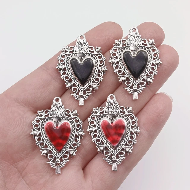 4pcs 41 29mm Enamel Sacred Heart Charms Traditonal Corazon Pendants Designer Charms Fit Jewelry