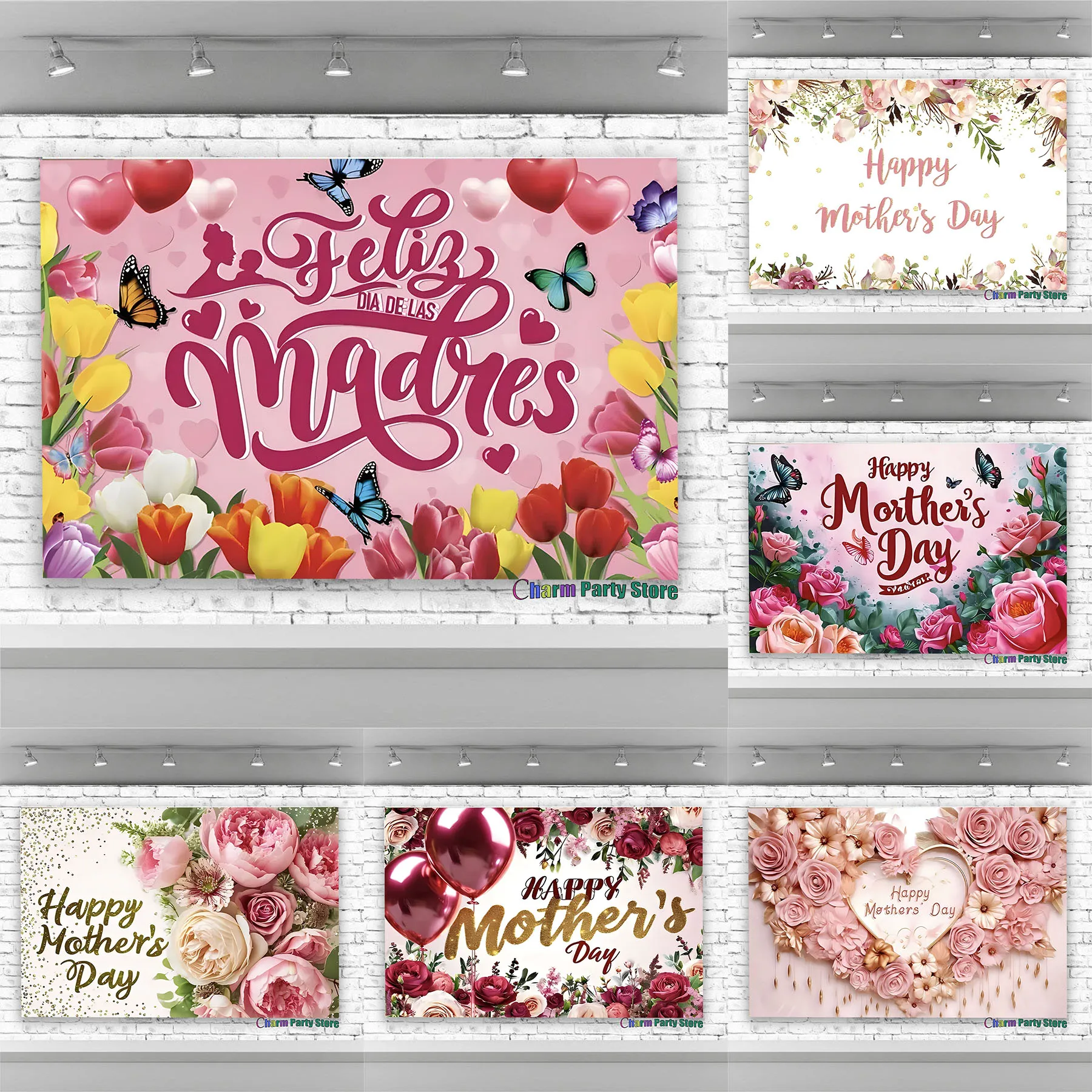 Charm Happy Mother's Day Photography Backdrop Mother Party Pink Floral Flower Wooden Mom's Day Birthday Backgrounds Photo studio