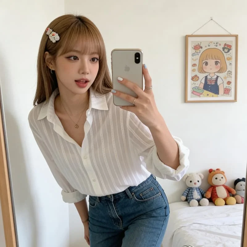 

Korean Style 2026 Long Sleeve Blouses Chic New Autumn Turn-down Collar White Women Shirts Casual Loose Tops