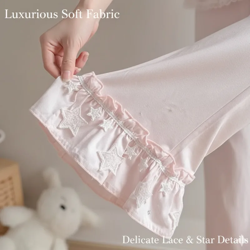 Star Y2K Lace Pants Kawaii Female Student Ins Japanese Cute Soft Color Girl Casual Lace Versatile Wide Leg Pants Loose Pants New