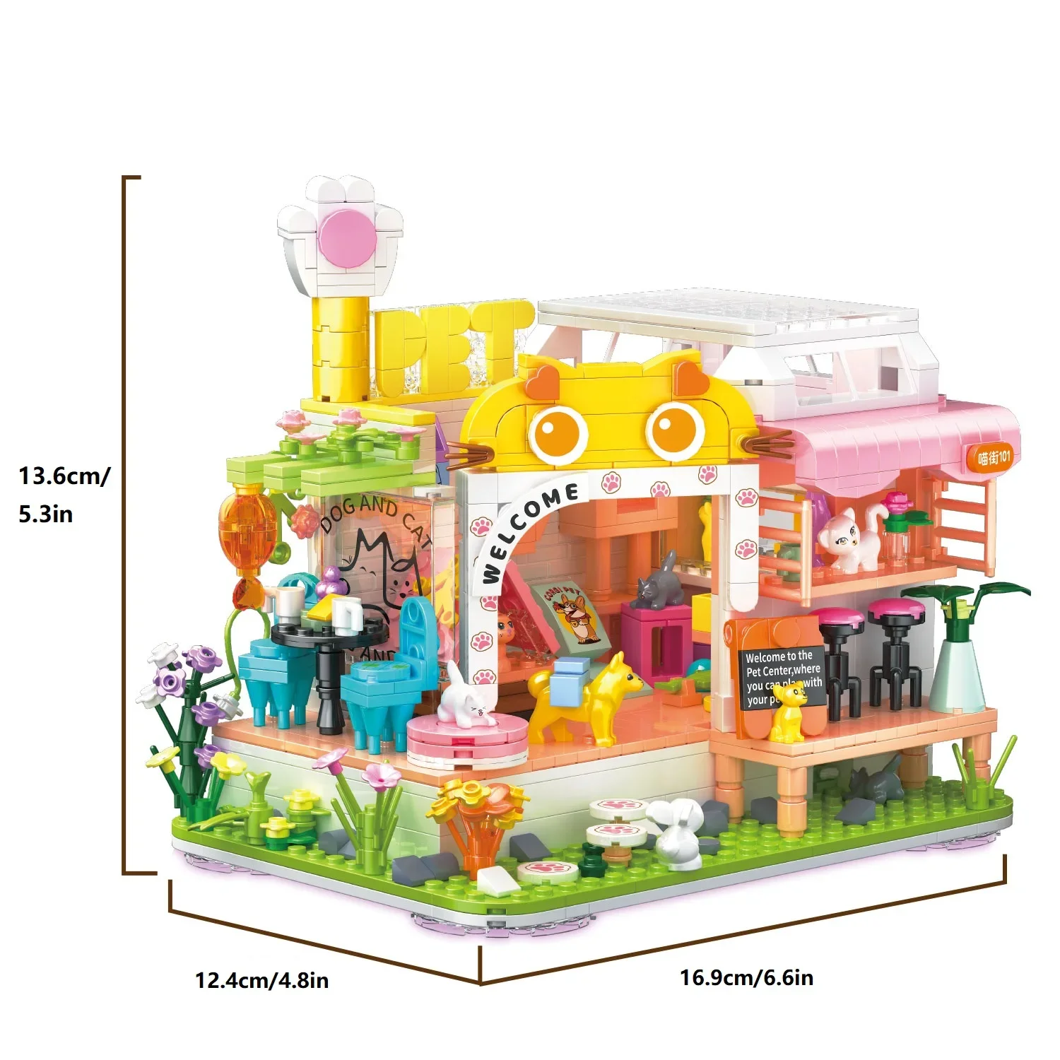 MOC น่ารักแมวสุนัขสัตว์เลี้ยง House Building Blocks ชุด Leisure Store ซูเปอร์มาร์เก็ต Shop การศึกษา DIY ของเล่นเด็กวันเกิดวันหยุดของขวัญ