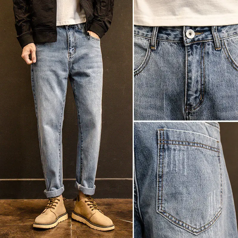 

Man Cowboy Pants Light Blue Tapered Trousers Jeans for Men Regular Stacked Harajuku Original Korean Fashion Stylish Grunge Y2k