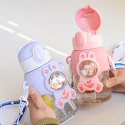 600ml Cartoon Water Sippy Cup Leakproof Portable Water Bottle with Straw and Handle Drinking Bottle Cup for School Student
