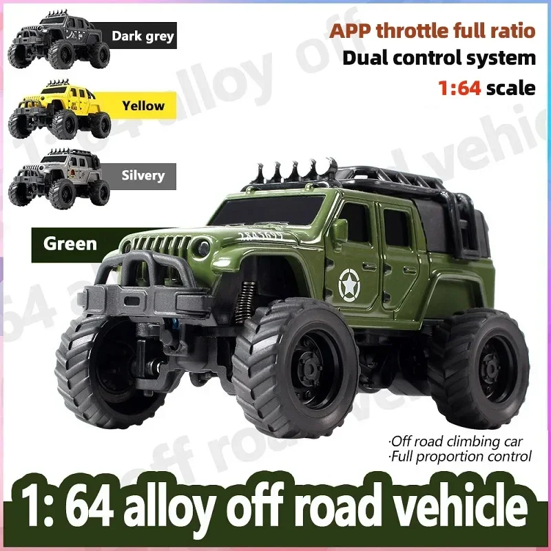 Alloy Mini Rc Car 1/64 App Control with Led Light 2.4G 2Wd Off-Road Climbing Vehicle Tabletop Remote Control Toy Gift for Kids