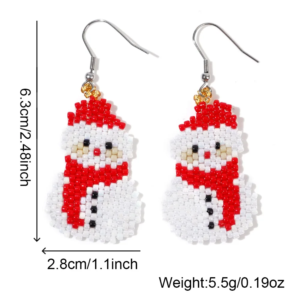 Beaded earrings Christmas Snowman Design Originality Hand knitting Bohemia Alloy Tide Simple Rice bead earrings