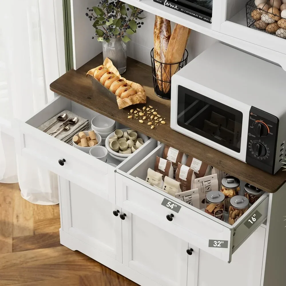 Kitchen Pantry Storage Cabinet,Utility Pantry,Freestanding Hutch Cabinet with Microwave Stand and Adjustable Shelves for Kitchen image 4
