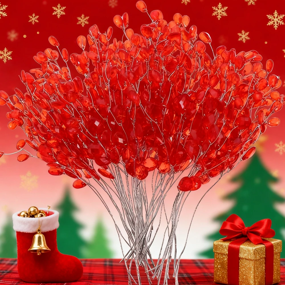 50/100 Stück Künstliche Blumen aus Acryl in Tropfenform, Handgefertigt für Weihnachtsbaum, Raumdekoration, Hochzeit, Brautstrauß, Haarnadel, DIY Geschenkbox – Detail 1