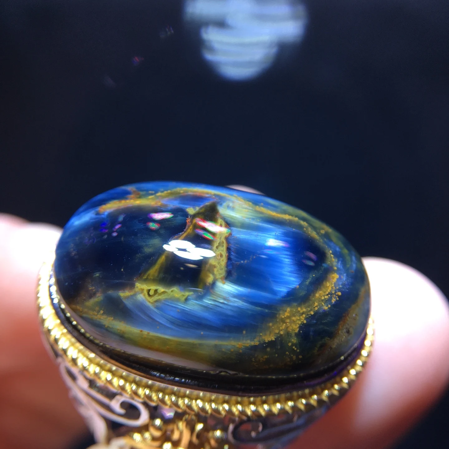 xNatural Blue Pietersite Adjustable Ring Namibia 925 Silver 23/14.5mm Pietersite Chatoyant Gemstone Ring AAAAAA