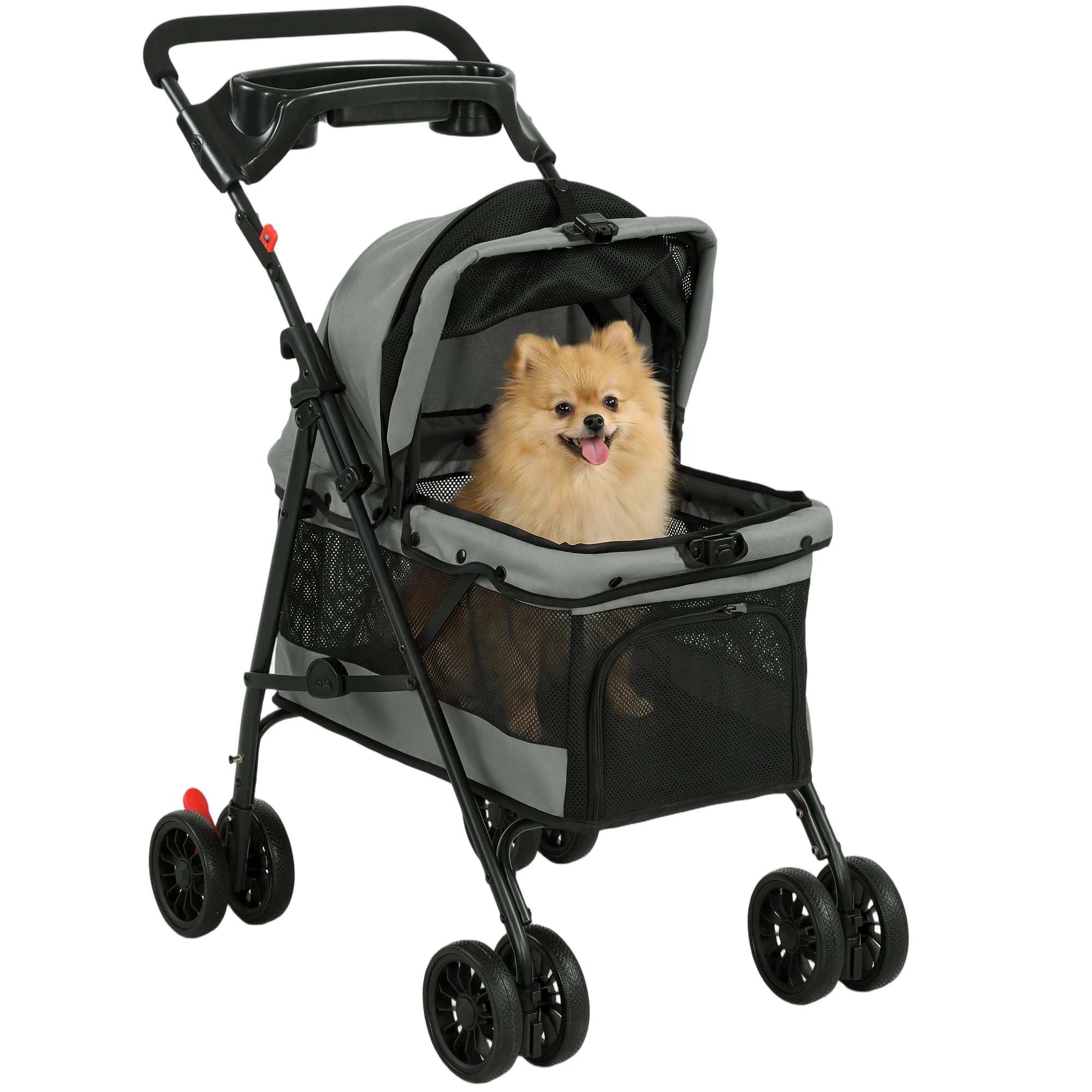 Pawhut Cochecito Para Perros Plegable, Hasta 10 Kg, Carrito Para Perros Pequeños Y Gatos De 4 Ruedas De Eva, Giratorio Y Freno, Ventanas De Malla, Cojín Extraíble, Bandeja Y Portavasos, Ligero, Gris — -71%, 122.48€ Coupon, from 49.90€ – 71% descuento – €49.90
