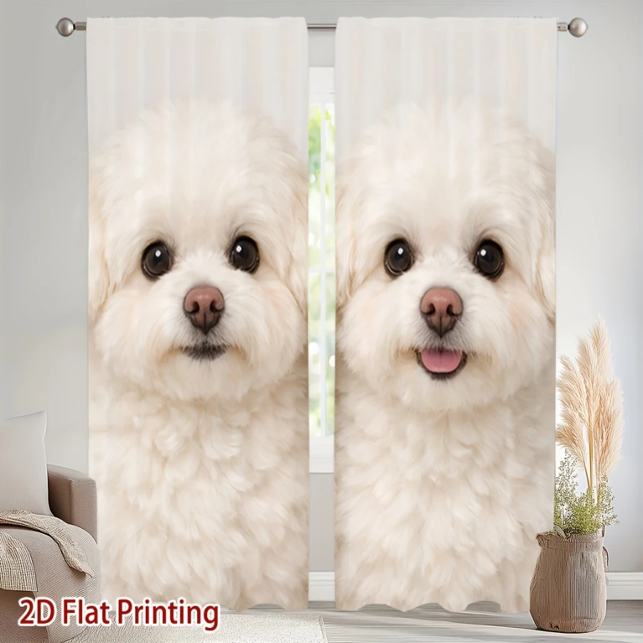 2PCS Digital Printed Curtains, Cute Puppy Dog Pattern, Adorable Kawaii Cartoon Style for Kids Room Bedroom Apartment Decor