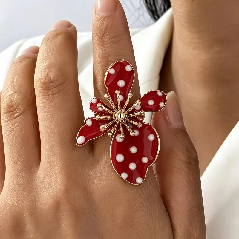 Vibrant Enamel Flower Ring Gold Tone Detailing Bold: Stylish Design Parties Date Nights Daily Wear