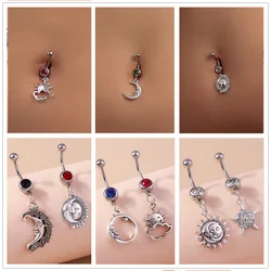 Aihua Fashion Sun Moon Bell Button Rings Stainless Steel Navel Button Rings Personality Female Belly Piercing Body Jewelry