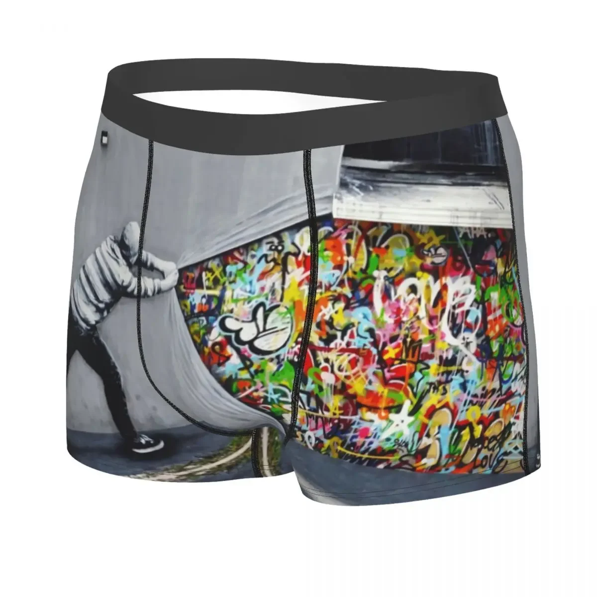 Cool Banksy Uncovering Graffiti Boxers Shorts Panties Men's Underpants Stretch Street Art Briefs Underwear