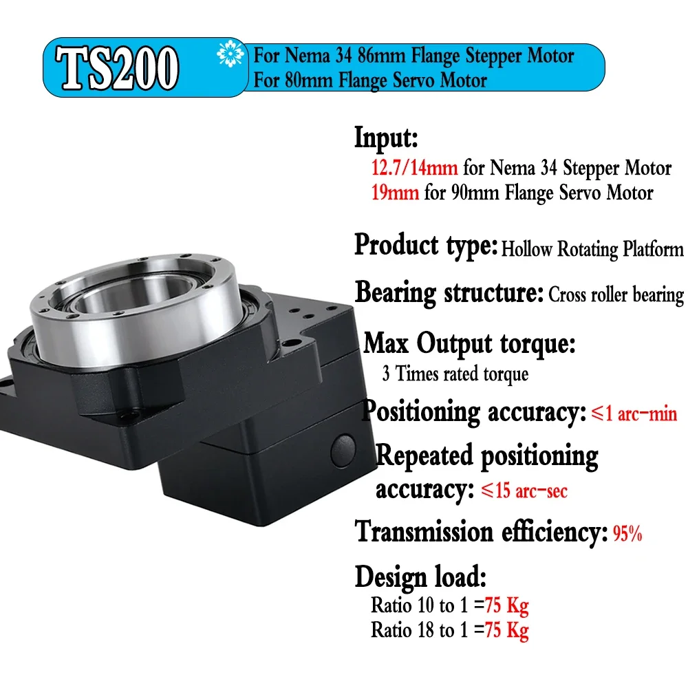 Plataforma Rotativa Oca com Relação 5-200:1, 4 Eixos/5 Eixos/Eixo R, Alta Precisão, Substitui Indexador de Cames/Motor DD para Mesas de Corte C