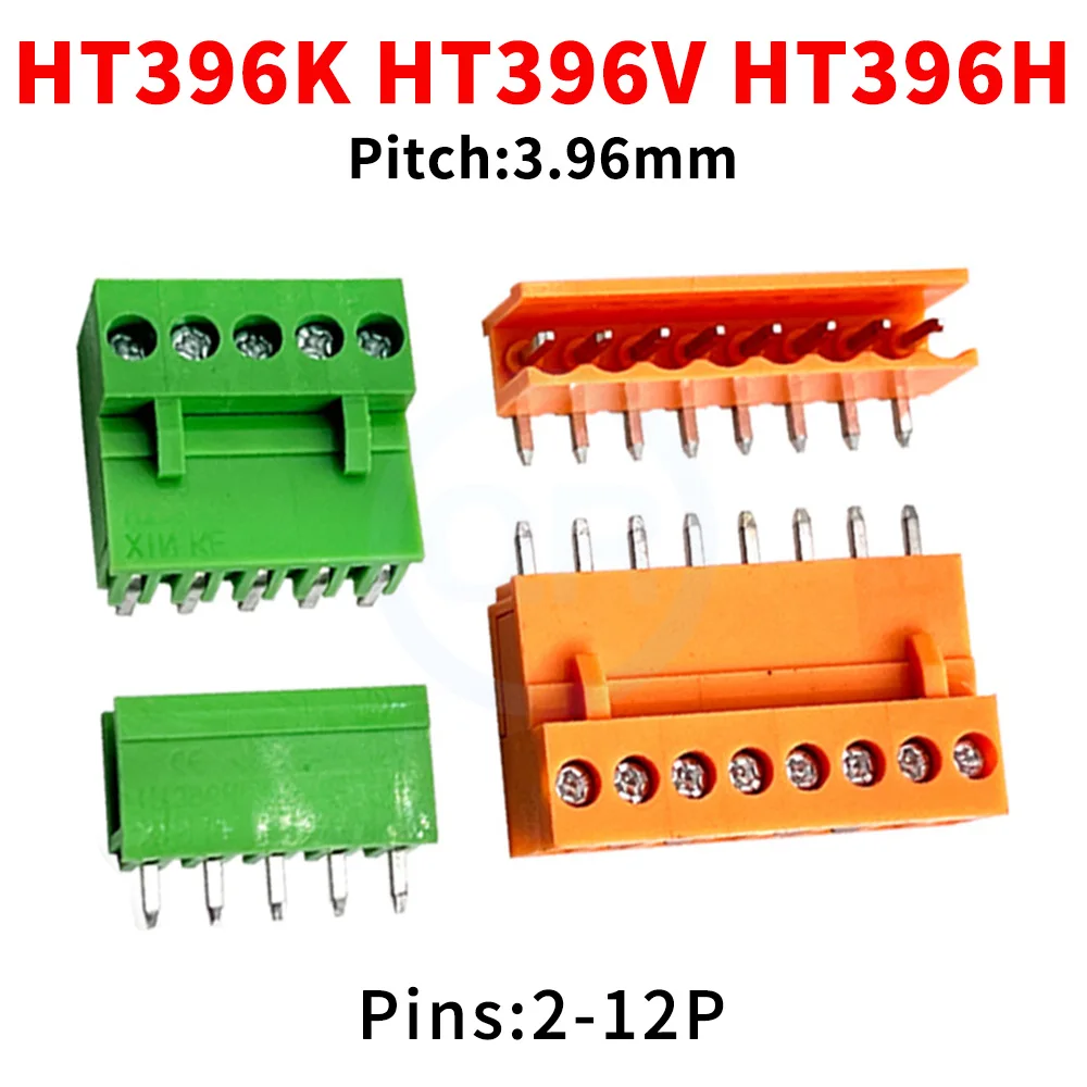 (10 pcs) HT 396K 396V 396R 3.96MM Plug-in PCB Terminal Block Green Orange Plug/Straight Pin/Right Angle HT396K/V/R-3.96