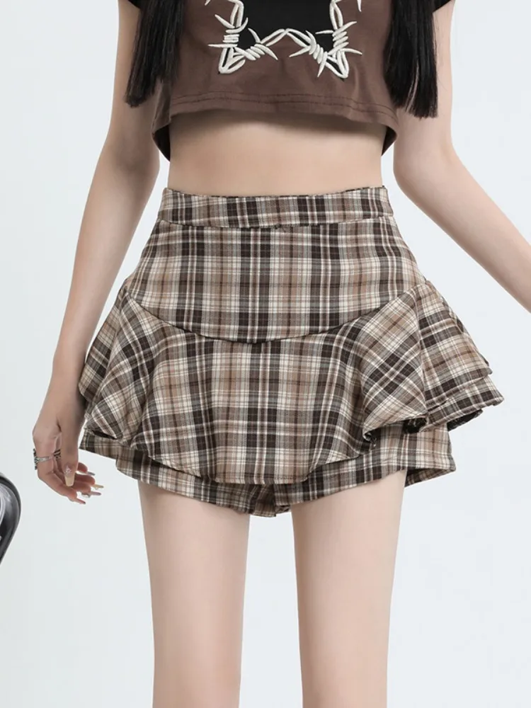 

Design inspired cake skirt, checkered half skirt, 2024 summer new high waisted, slim and small, fluffy A-line skirt pants