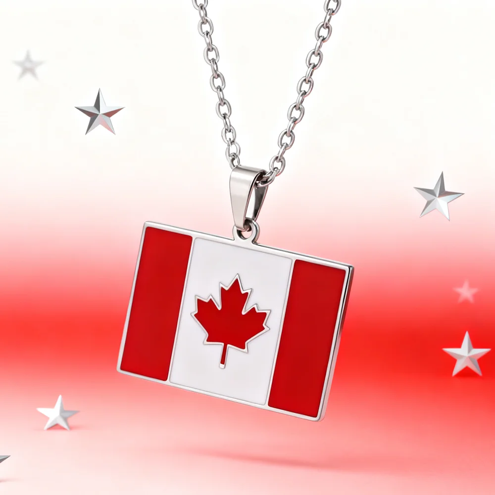 Stainless Steel Canadian Necklace Red Maple Leaf Pattern Pendant Neck Chain Jewelry for Women Men Punk Hip Hop Accessories