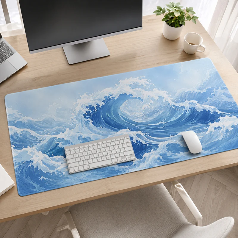 Mouse Pad Blue Great Ocean Wave Gaming printon demand Home HD Mousepad XXL Desk Mats Carpet Non-Slip Soft PC Desktop Mouse Pad
