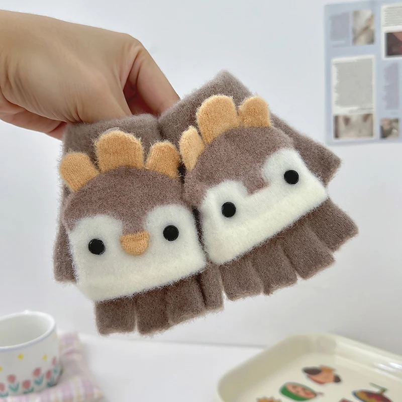 Świąteczne Rękawiczki z Jeleniami Zimowe Dziecięce Rękawiczki Urocze Palczaste Rękawiczki dla Niemowląt Ciepłe Półpalczaste Rękawiczki z Klapką dla Chłopców Dziewczynek Mitki Rękawiczki 2-6 Lat