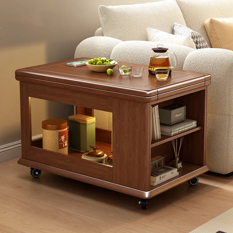 Solid wood trolley coffee table household foldable mobile tea table tea table small apartment living room multi-functional sofa